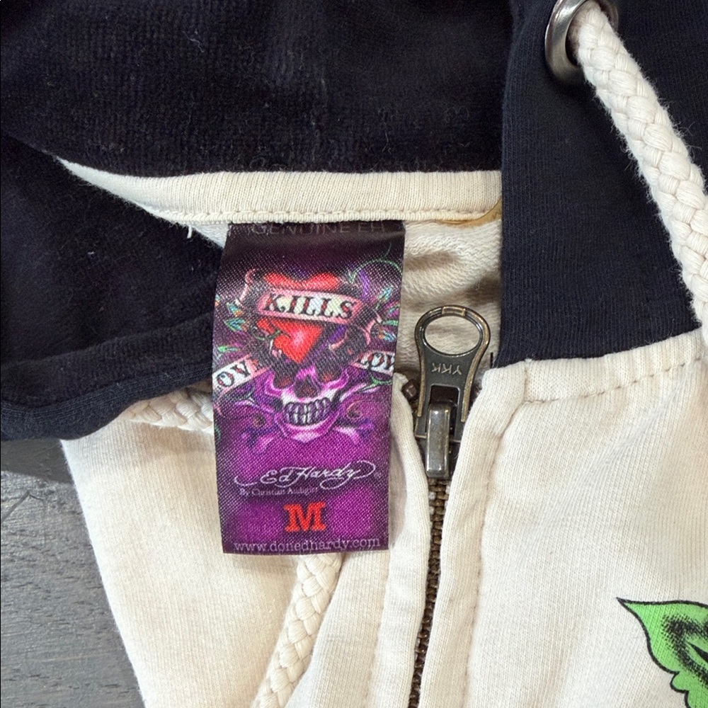 Auth Like New Ed Hardy by Christian Audigier Women's Floral Rhinestone Hoodie M - Picture 6 of 7